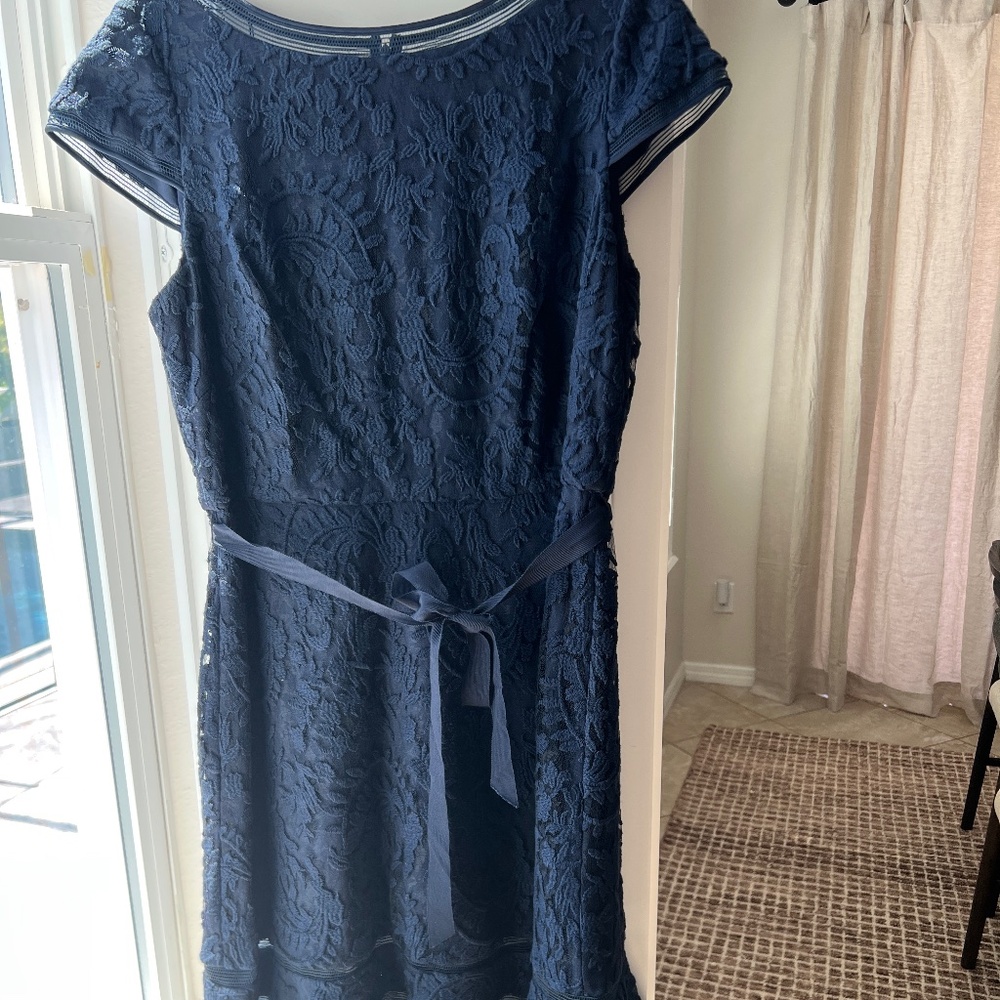 Adrianna Papell Women's Blue Lace Overlay Dress Size 14 - Picture 6 of 7